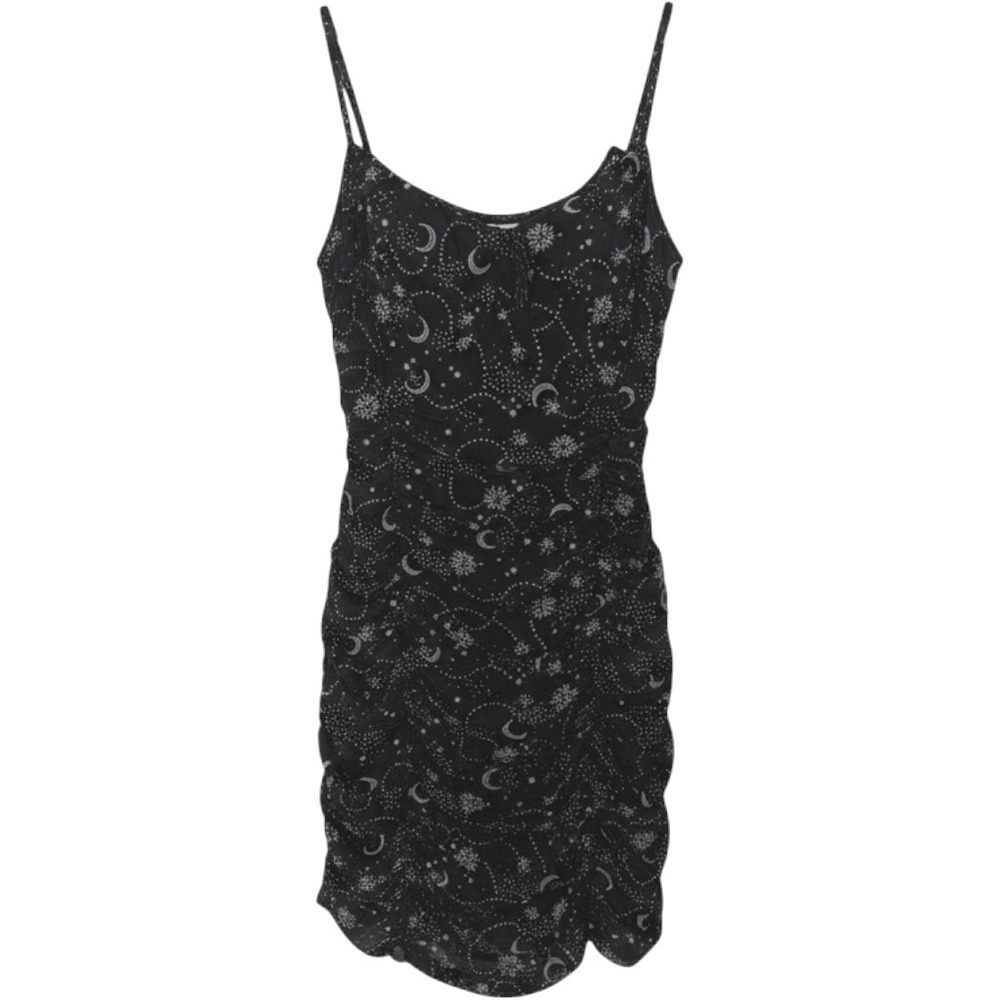 Celestial‎ Mini Dress Womens Medium Black Festival Ruched Bodycon Stars Witchy